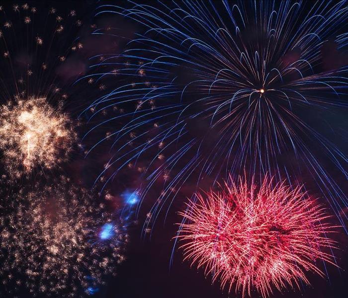 Colorful fireworks against a dark sky. 